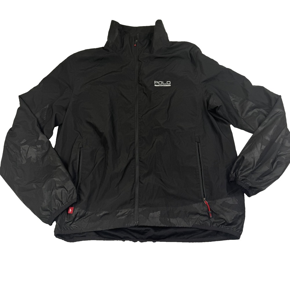 Polo Sport Ralph Lauren Jacket Mens Large Windbreaker Full Zip Reflective HOLE